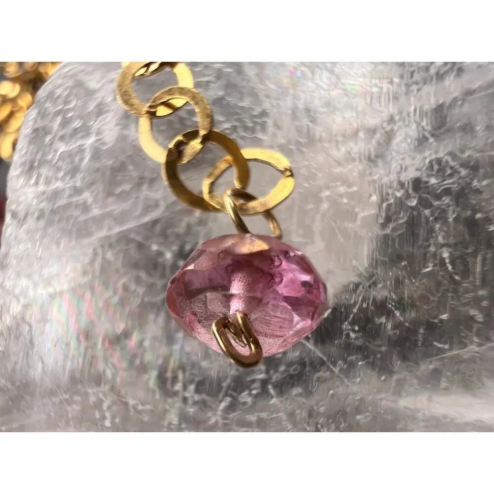 Gold Filled Necklace with Baroque Pearl and Pink Faceted Gemstone Beads
